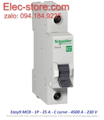 Schneider EZ9F34125 - Easy9 MCB - 1P 25A - C curve - 4500 A - 230 V