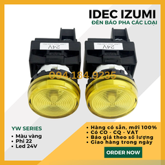 Đèn báo IDEC YW1P-1EQ4Y 24VAC D22 (Vàng) - Đèn Báo Pha Phi 22 - Đèn Báo IDEC màu vàng