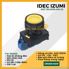 Nút ấn đỏ IDEC - Nút ấn đơn vàng - Đề đơn vàng IDEC - YW1B ME1E10Y - Nút nhấn nhả màu vàng phi 22