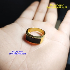 NHẪN NGỌC BÍCH ĐEN TỰ NHIÊN BỌC VÀNG 14K