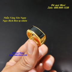 NHẪN NGỌC BÍCH ĐEN TỰ NHIÊN BỌC VÀNG 14K
