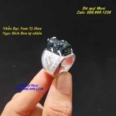 NHẪN TỲ HƯU PHONG THUỶ NGỌC BÍCH ĐEN TỰ NHIÊN BỌC BẠC