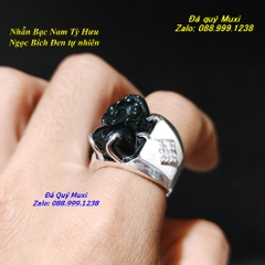 NHẪN TỲ HƯU PHONG THUỶ NGỌC BÍCH ĐEN TỰ NHIÊN BỌC BẠC