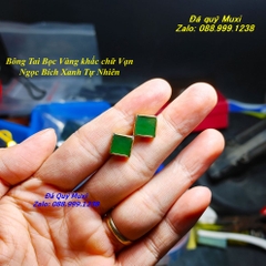 CẶP BÔNG TAI NGỌC BÍCH XANH TỰ NHIÊN BỌC VÀNG 10K LOẠI ĐẸP