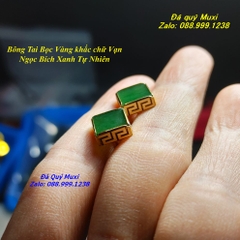 CẶP BÔNG TAI NGỌC BÍCH XANH TỰ NHIÊN BỌC VÀNG 10K LOẠI ĐẸP