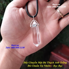 MẶT DÂY CHUYỀN LỤC GIÁC ĐÁ THẠCH ANH TRẮNG TỰ NHIÊN - CÓ BỌC BẠC