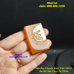 MẶT DÂY CHUYỀN VÔ SỰ BÀI ĐÁ MÃ NÃO ĐỎ CAM CHẠM KHẮC CHỮ NHẪN