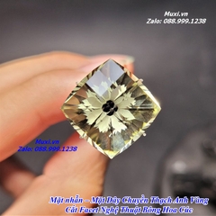MẶT NHẪN ĐÁ THẠCH ANH VÀNG TỰ NHIÊN - CẮT fACET NGHỆ THUẬT HÌNH BÔNG HOA CÚC