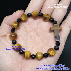 VÒNG TAY ĐÁ MẮT HỔ VÀNG NÂU 14MM - Mẫu VTD12