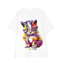 Áo thun form rộng nam nữ cổ tròn in hình mèo hoạ tiết LOWKEY cao cấp K0001 - Vải cotton 2 Màu đen - Trắng