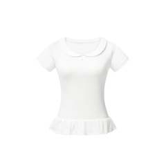 K5216 LOWKEY_ÁO THUN CỔ SEN TAY NGẮN NHÚN LAI BÈO CHẤT THUN COTTON HỌA TIẾT CO GIÃN, MỀM MẠI