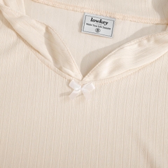 K5216 LOWKEY_ÁO THUN CỔ SEN TAY NGẮN NHÚN LAI BÈO CHẤT THUN COTTON HỌA TIẾT CO GIÃN, MỀM MẠI