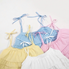 K5215 LOWKEY_ÁO HAI DÂY BABYDOLL TẦNG BỒNG XÒE VẢI DÙ NHĂN THOÁNG MÁT