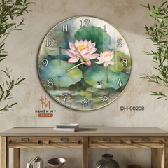 Tranh Đồng Hồ Sen Hồng Hai Bông Nhẹ Nhàng Huyền My Decor DH-00208