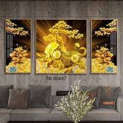 Bộ 3 Tranh Tráng Gương Tài Lộc; Kim Tiền Phong Thủy Ý Nghĩa Huyền My Decor TB-00647