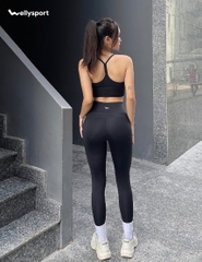 Quần Legging Dài Màu Đen Black, Welly Sport, Co Giãn 4 Chiều Thấm Hút Mồ Hôi, ,Mã QLD