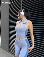 Set Đồ Tập Yoga, Gym Nữ Đùi Có Cổ, Màu Xanh Lam, Mã SDC01
