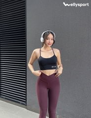 Quần Tập Gym, Yoga Legging Nữ Cạp Chéo, Màu Đỏ Plum, Welly Sport, Mã QLD03