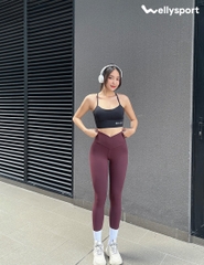 Quần Tập Gym, Yoga Legging Nữ Cạp Chéo, Màu Đỏ Plum, Welly Sport, Mã QLD03