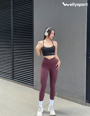 Quần Tập Gym, Yoga Legging Nữ Cạp Chéo, Màu Đỏ Plum, Welly Sport, Mã QLD03