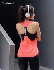 Áo Tanktop Tập Gym, Yoga Nữ, Màu Cam Đào, Welly Sport, Mã ATTN08
