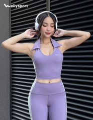 Set Đồ Tập Yoga, Gym Nữ Đùi Có Cổ, Màu Tím, Mã SDC04