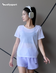 Áo Lưới Nữ Tập Gym, Yoga, Chạy Bộ, Màu Trắng New, Welly Sport, Mã ALMT