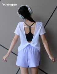 Áo Lưới Nữ Tập Gym, Yoga, Chạy Bộ, Màu Trắng New, Welly Sport, Mã ALMT