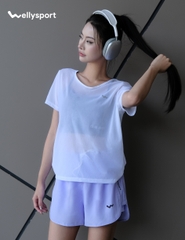 Áo Lưới Nữ Tập Gym, Yoga, Chạy Bộ, Màu Trắng New, Welly Sport, Mã ALMT