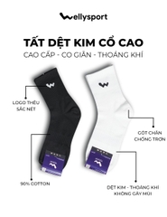 Tất Thể Thao Dệt Kim Cổ Cao Nam Nữ, Welly Sport, Màu Trắng, Đen, Mã TATCT05