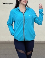 Áo Khoác Nữ Running Jacket Gió, Màu Xanh, Welly Sport, Mã AKN05