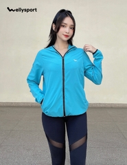 Áo Khoác Nữ Running Jacket Gió, Màu Xanh, Welly Sport, Mã AKN05