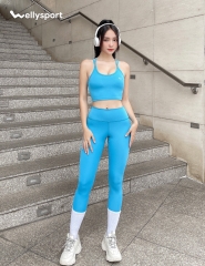 Set Đồ Tập Yoga Nữ Cạp Cao, Màu Xanh, Welly Sport, Mã SCC02