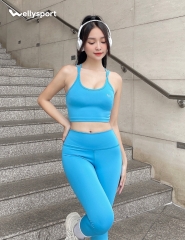 Set Đồ Tập Yoga Nữ Cạp Cao, Màu Xanh, Welly Sport, Mã SCC02