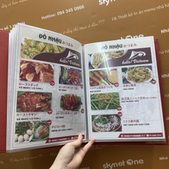 Thiết kế tinh tế - Menu bìa da đỏ đinh tán trong in Uv logo sắc nét -  Hello Viet Nam