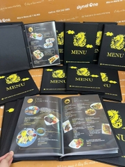 Menu bìa da đinh tán trong túi nilong in UV _ Thiết kế trong cầm tay _ Ngon Cornor
