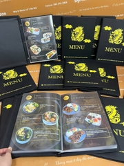 Menu bìa da đinh tán trong túi nilong in UV _ Thiết kế trong cầm tay _ Ngon Cornor