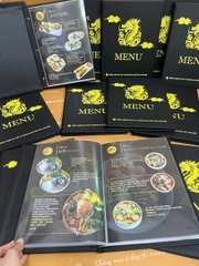 Menu bìa da đinh tán trong túi nilong in UV _ Thiết kế trong cầm tay _ Ngon Cornor
