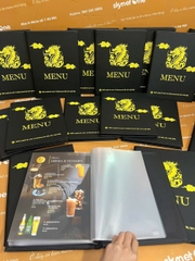 Menu bìa da đinh tán trong túi nilong in UV _ Thiết kế trong cầm tay _ Ngon Cornor