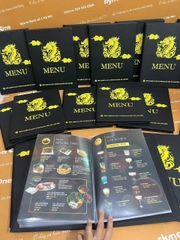 Menu bìa da đinh tán trong túi nilong in UV _ Thiết kế trong cầm tay _ Ngon Cornor