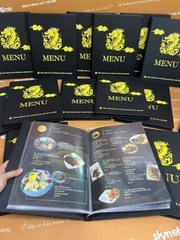 Menu bìa da đinh tán trong túi nilong in UV _ Thiết kế trong cầm tay _ Ngon Cornor