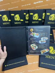 Menu bìa da đinh tán trong túi nilong in UV _ Thiết kế trong cầm tay _ Ngon Cornor