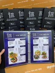 Menu bìa da gáy còng 4 trấu in UV bên trong túi nilong _ Mộc Kim Quán