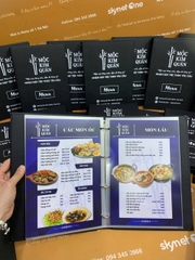 Menu bìa da gáy còng 4 trấu in UV bên trong túi nilong _ Mộc Kim Quán
