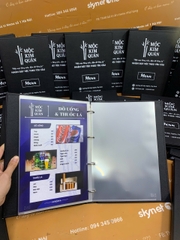Menu bìa da gáy còng 4 trấu in UV bên trong túi nilong _ Mộc Kim Quán