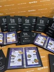 Menu bìa da gáy còng 4 trấu in UV bên trong túi nilong _ Mộc Kim Quán