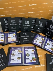 Menu bìa da gáy còng 4 trấu in UV bên trong túi nilong _ Mộc Kim Quán