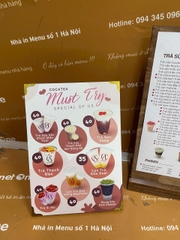 Ruột menu khung tranh + khung gỗ a3 + quầy a4 có chân + menu cầm tay a4 _ Cocatea