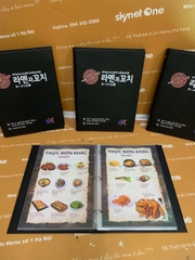 Menu bìa da đen gáy còng in UV _ Mỳ Reman Nhật
