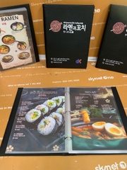 Menu bìa da đen gáy còng in UV _ Mỳ Reman Nhật